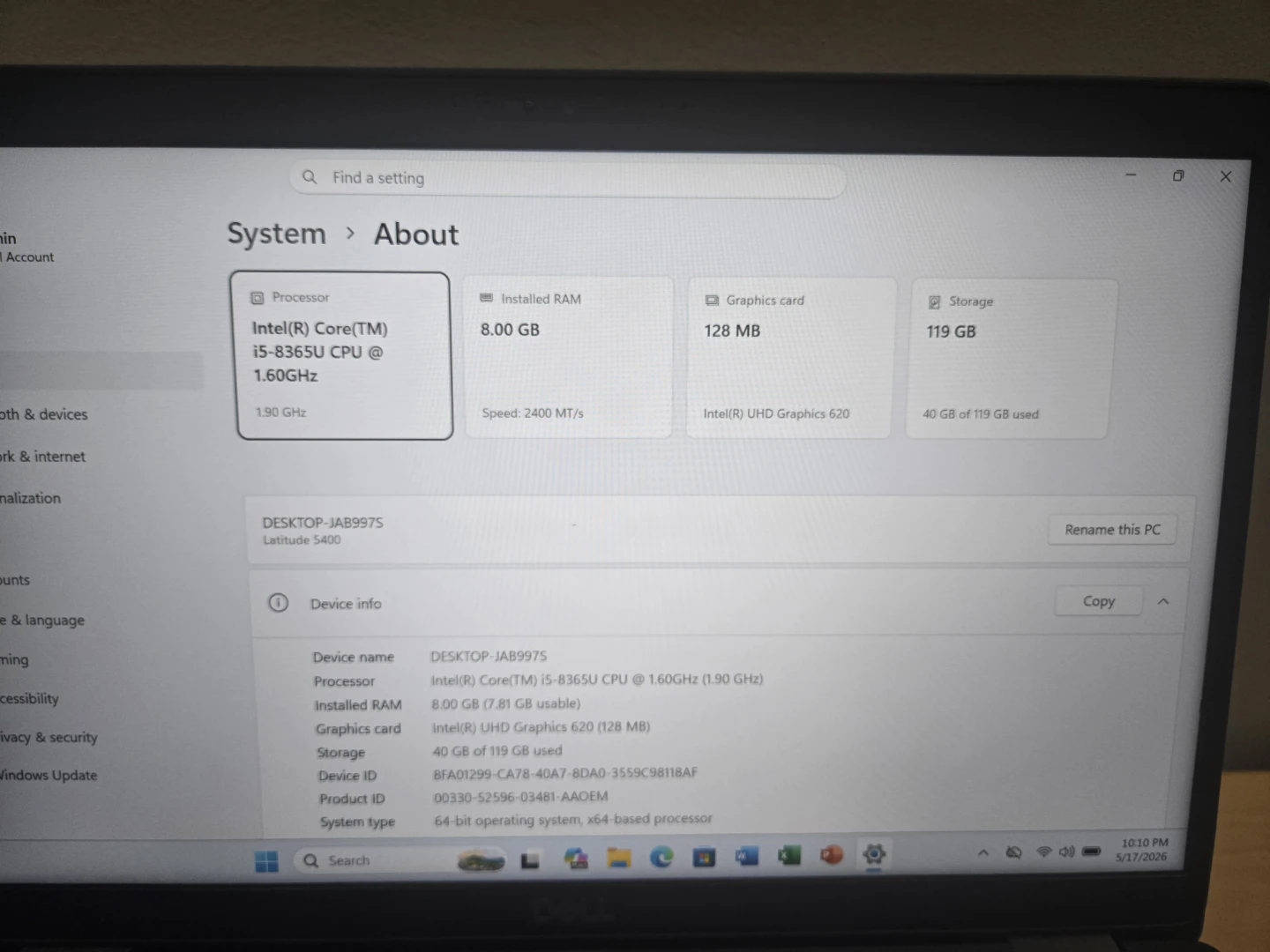 Dell Latitude 5400 Laptop - Intel i5-8365U, 8GB RAM, 119GB SSD - photo 3