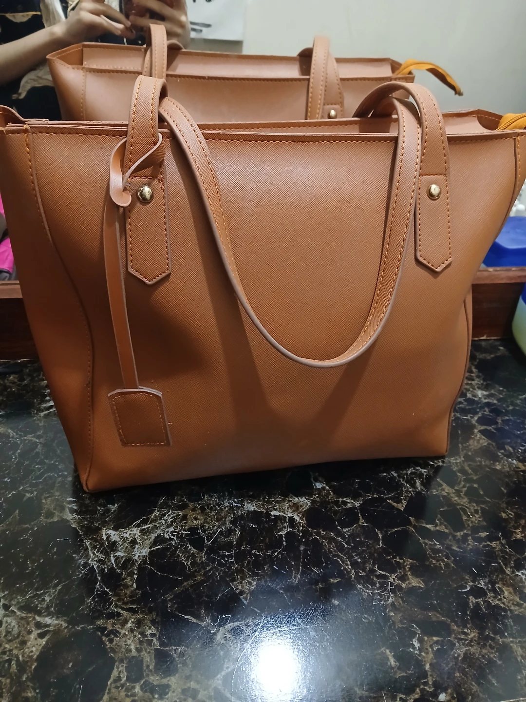 Brown Faux Leather Tote Bag