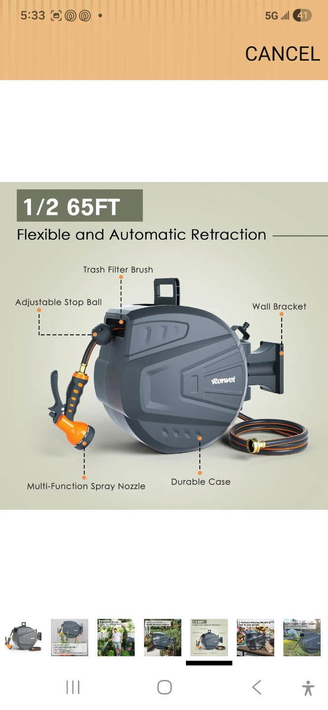 Ronwei 65FT Retractable Garden Hose Reel - photo 3