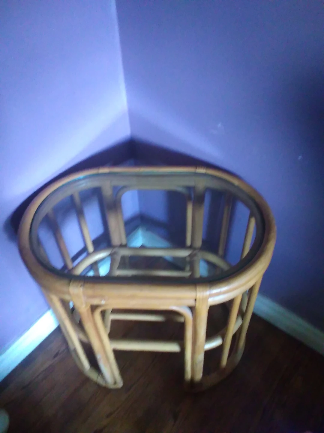 Table. Bamboo. Vintage. Glass Top. Excellent Cond.