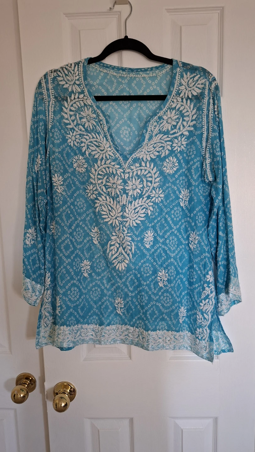 Turquoise Embroidered Tunic Top
