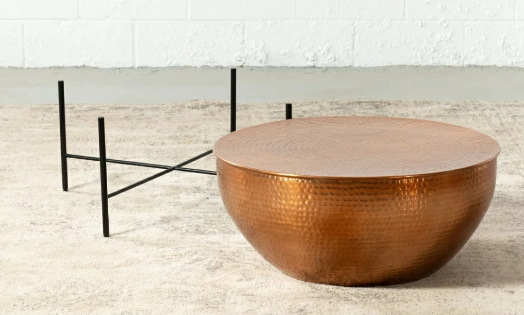 Hammered Copper Round Coffee Table - photo 4