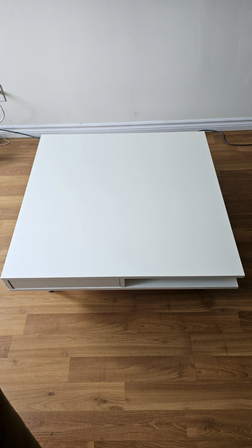 White Modern Coffee Table with Storage Shelf - photo 2