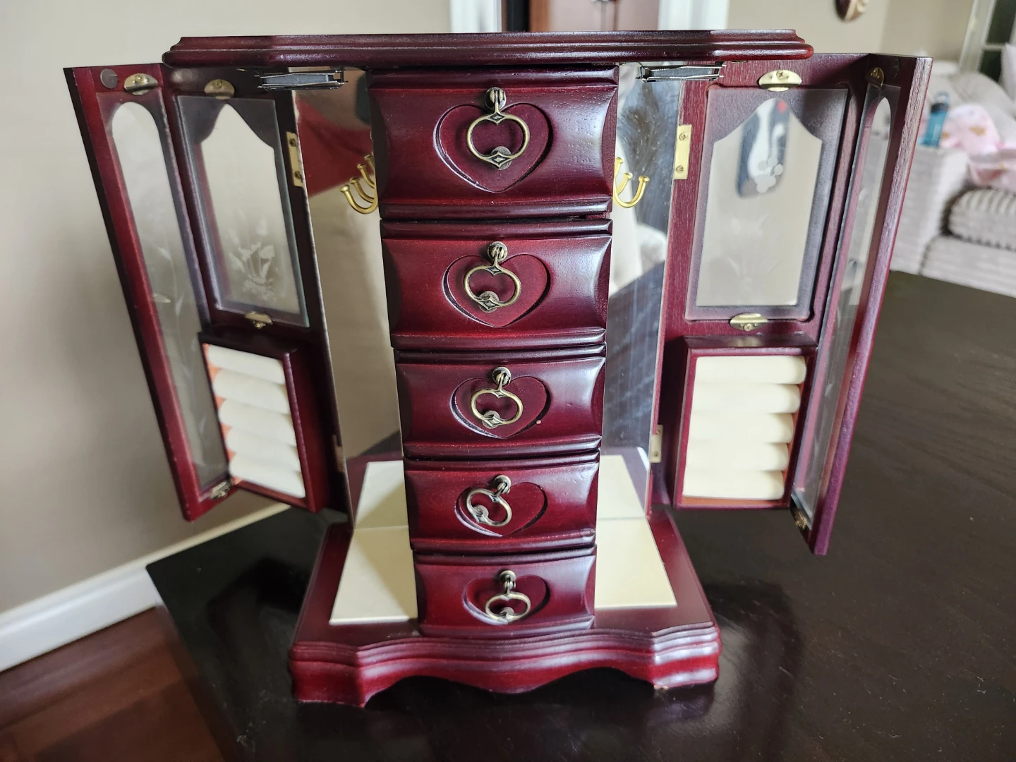 Wooden Jewelry Box with 5 Drawers