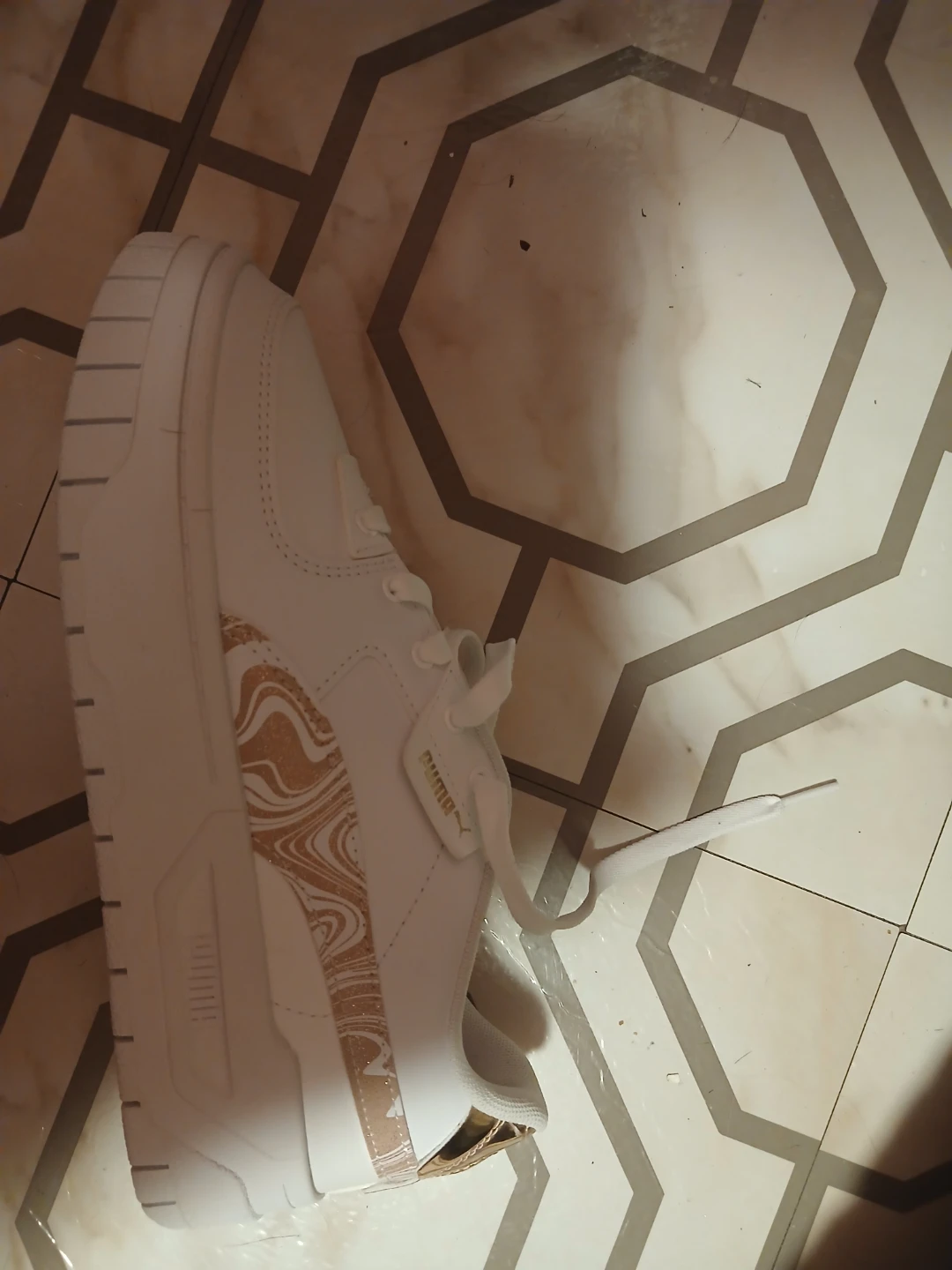 Puma White & Gold Stripe Sneakers