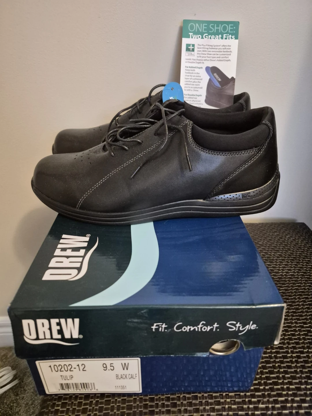 NEW Drew Women's Orthopedic Tulip Shoes Black Calf 9.5 W