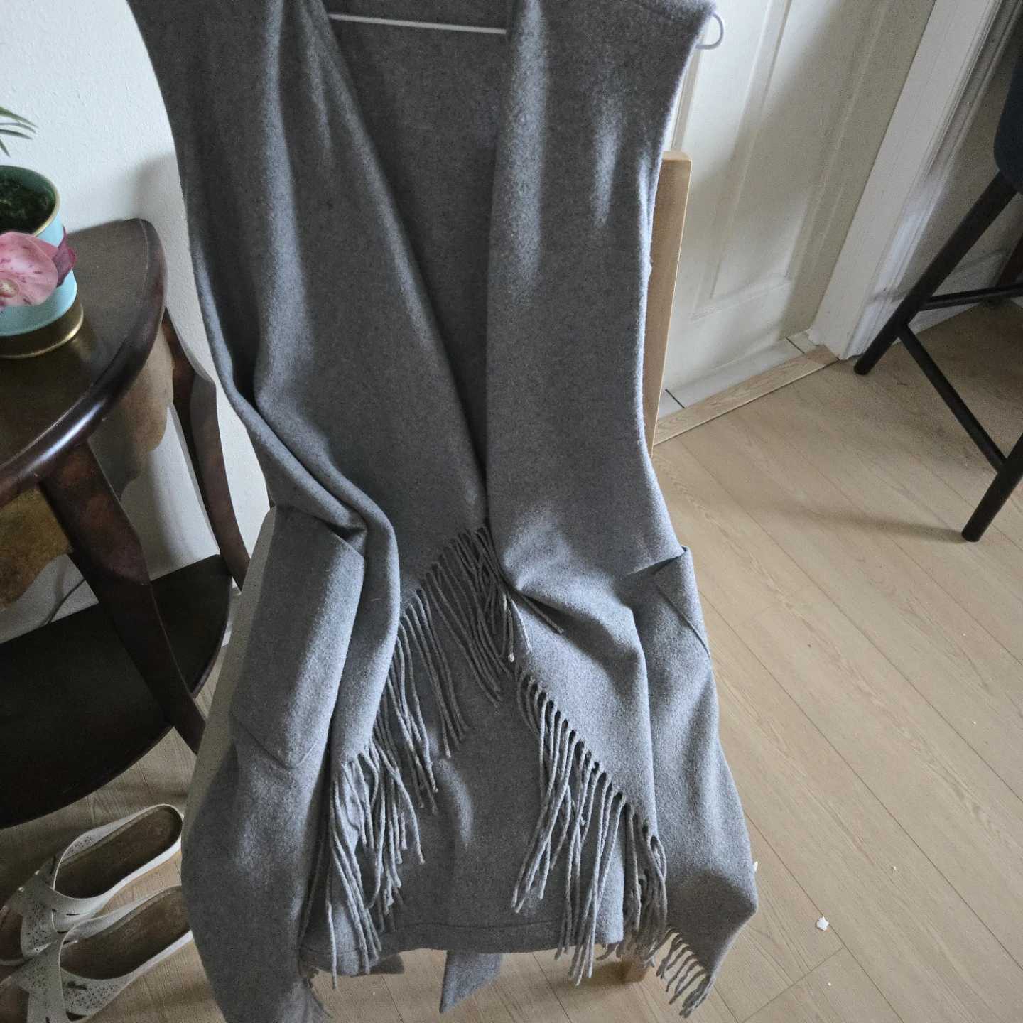 AllSaints Grey Fringe Vest