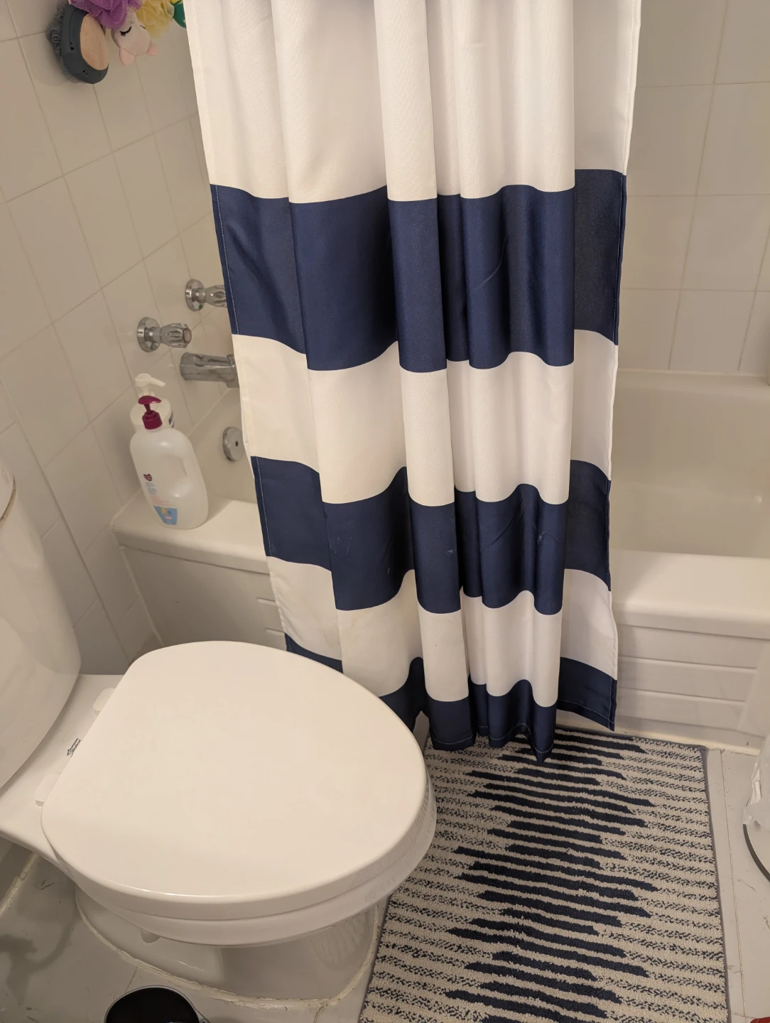 Blue bath towel, mat, curtain set - photo 4