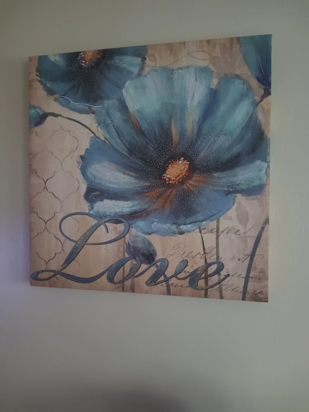 Wall Art Canvas Prints "Faith" "Love" Blue Poppies Floral Set - photo 2