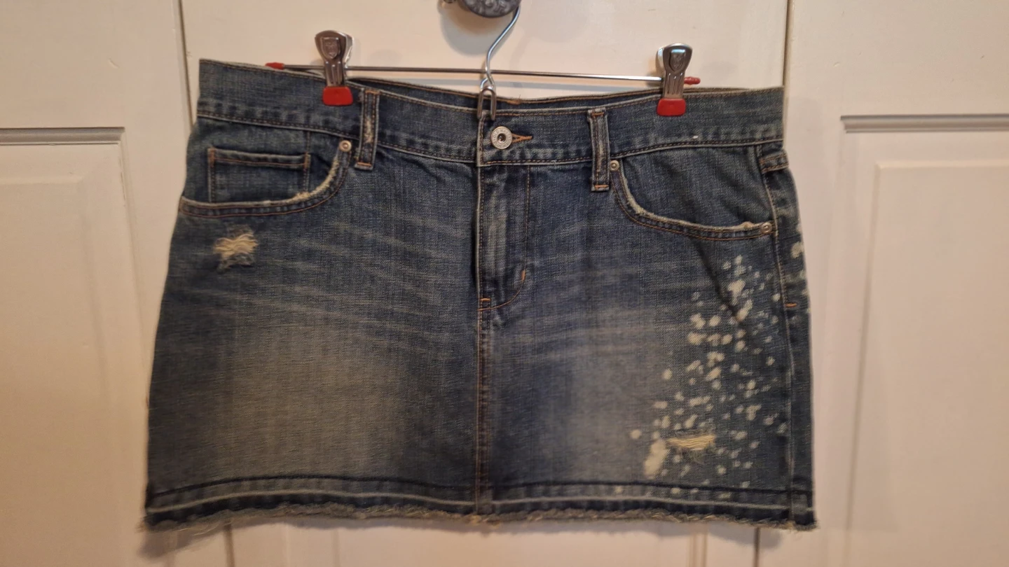 Denim Mini Skirt with Distressed Detail