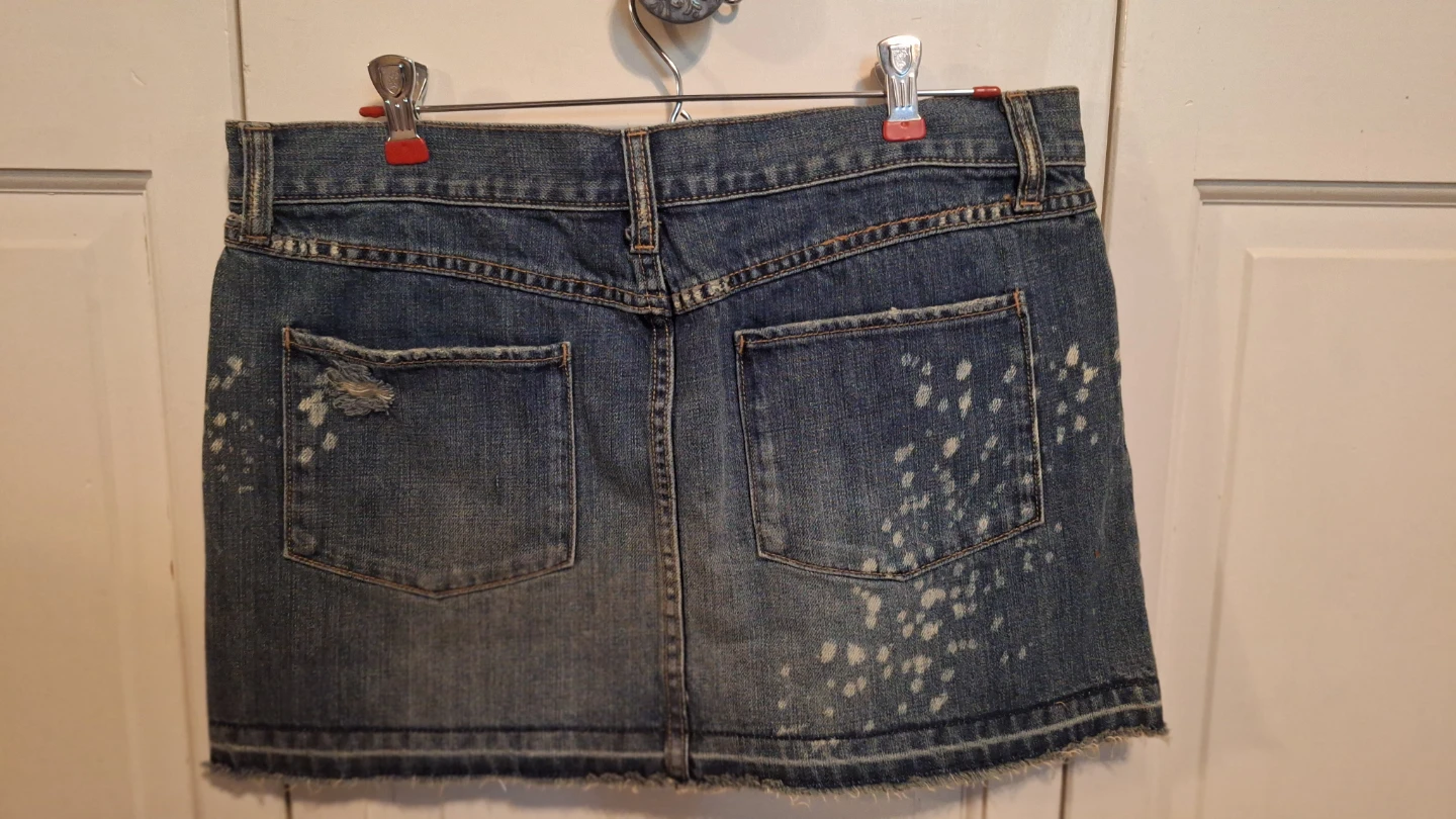 Denim Mini Skirt with Distressed Detail - photo 2
