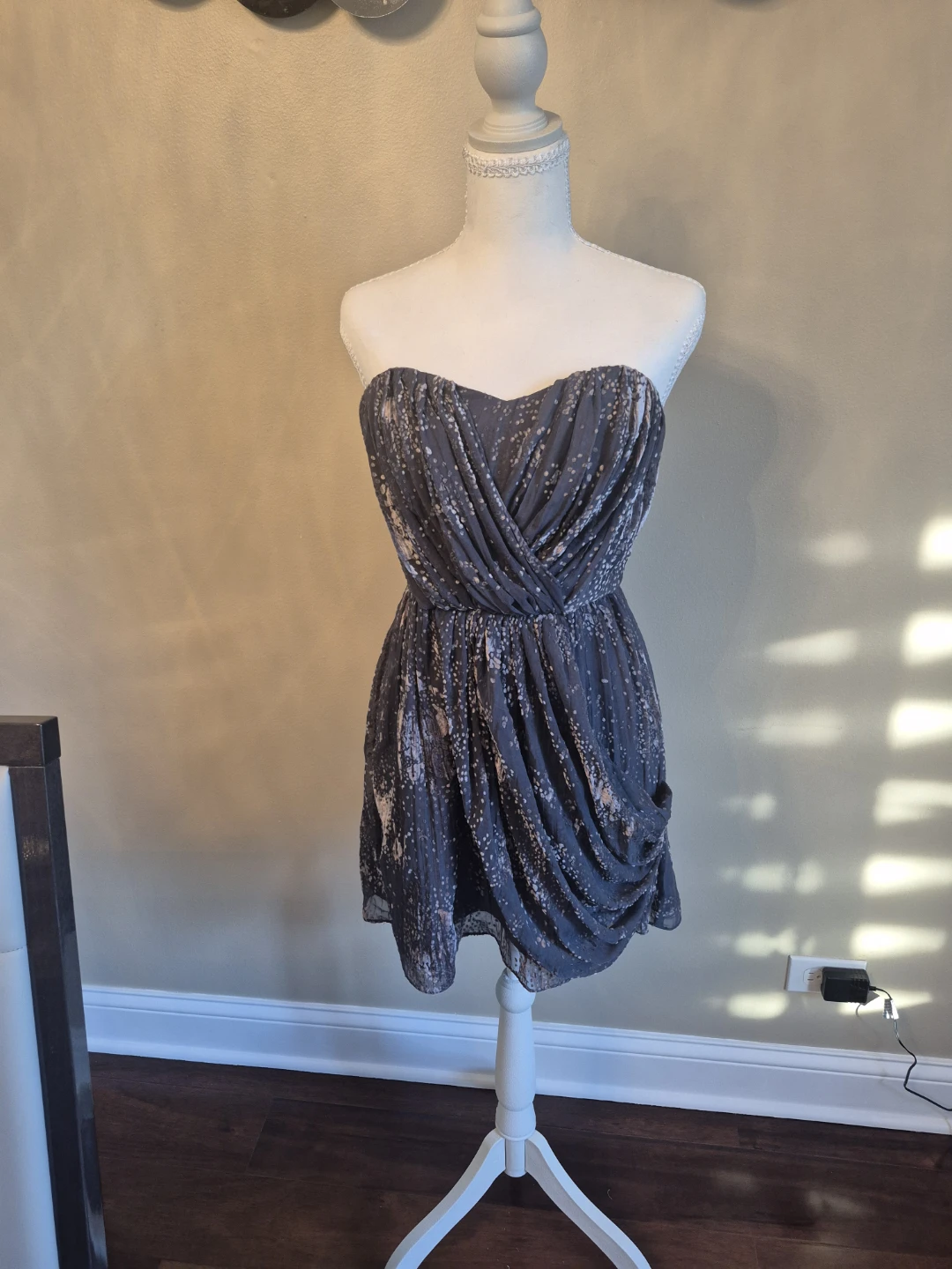 BCBG Generation Grey Ruched Strapless Dress