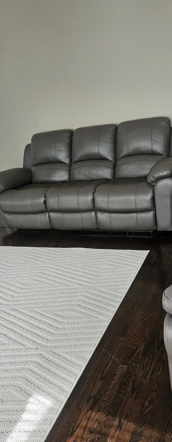 Grey Leather Reclining Sofa - photo 3