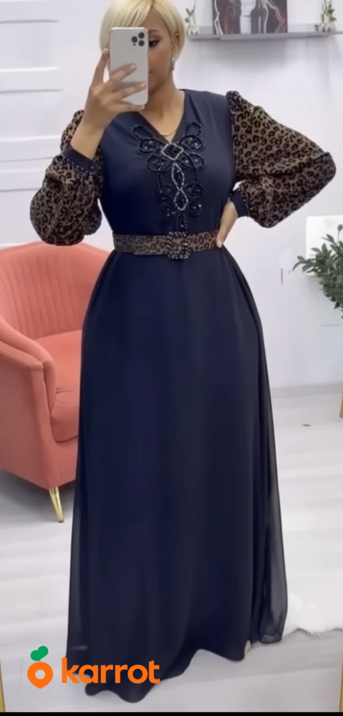 Women's Navy Blue Leopard Print Dress
