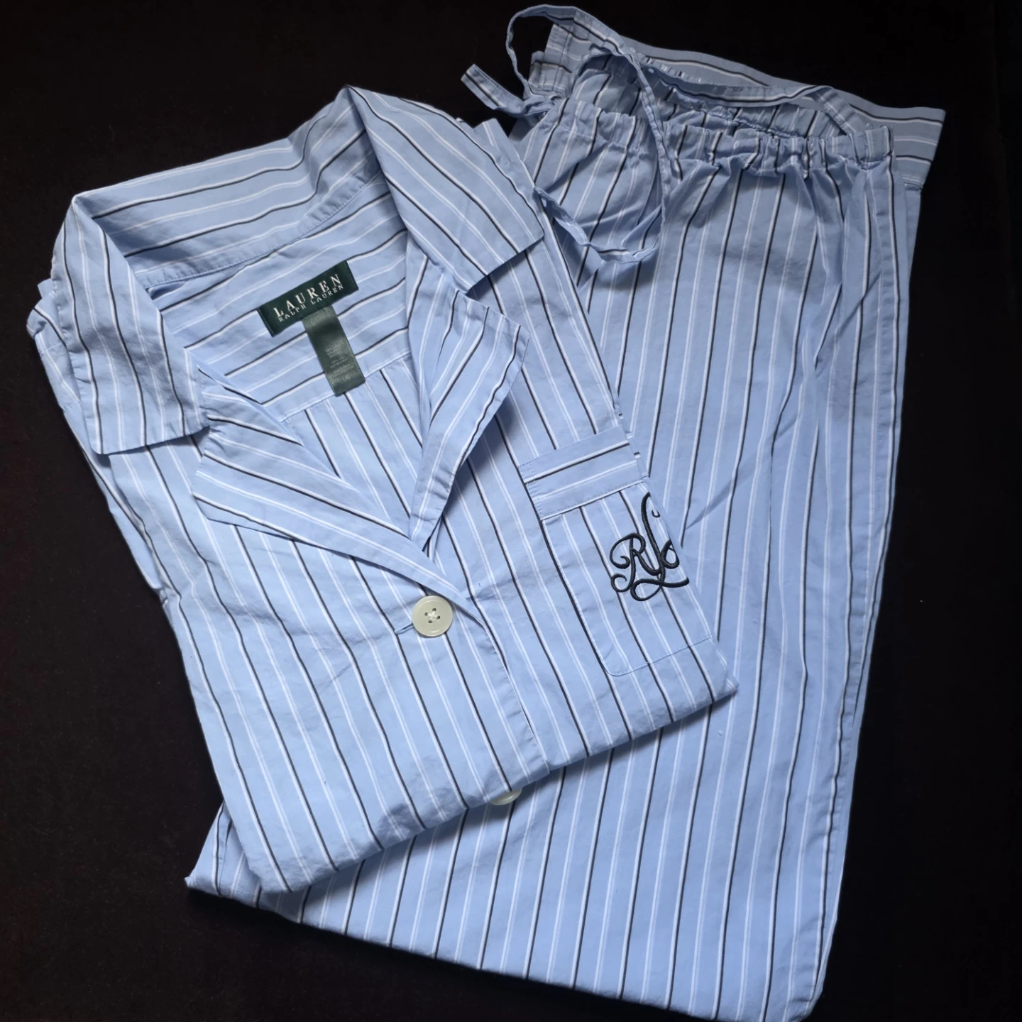 Lauren Ralph Lauren Blue Striped Pajama Set - Size L