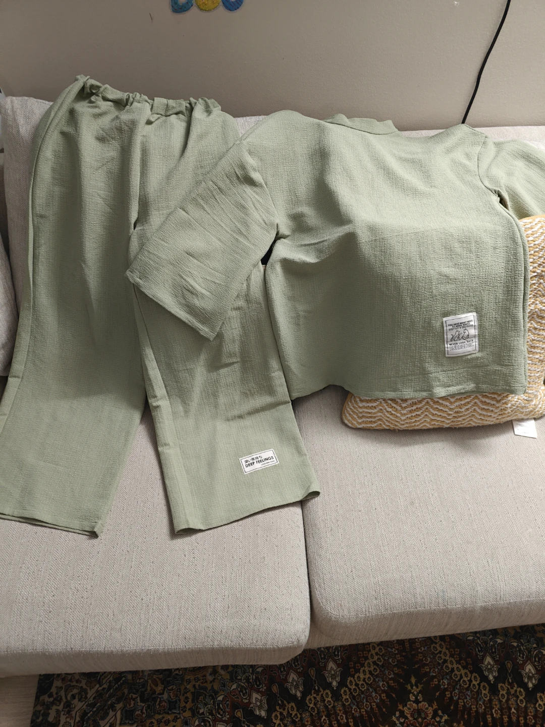 SHEIN Teen Sage Green Textured Top & Pants Set - 13Y