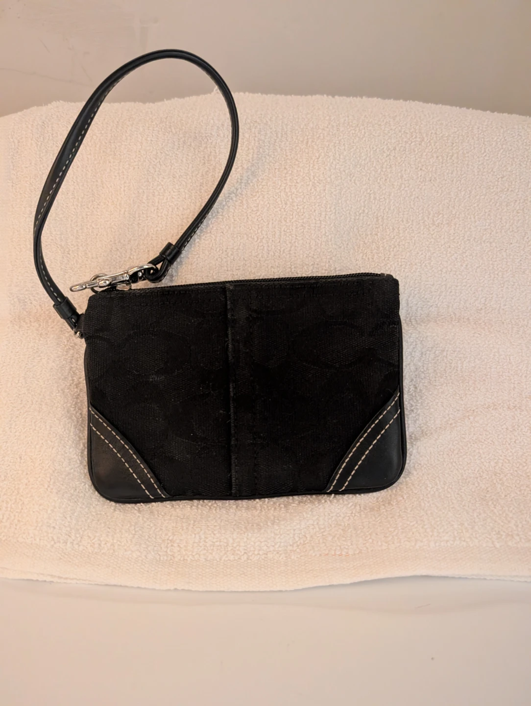 Coach Black Monogram Wristlet Pouch