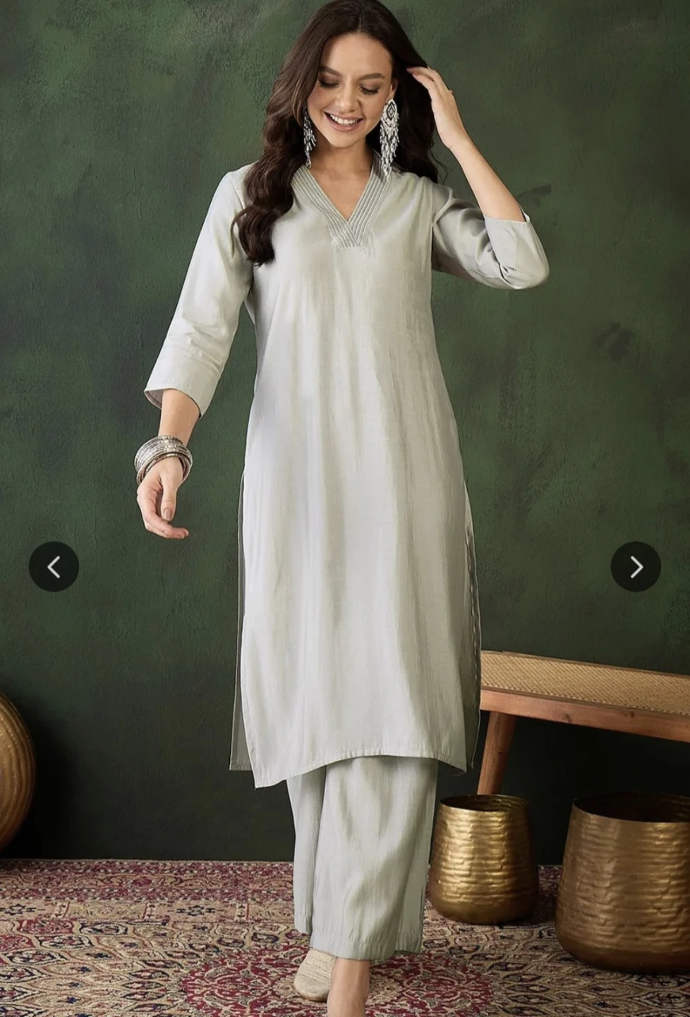 Women's Silk Blend Straight Kurta and Trousers Set