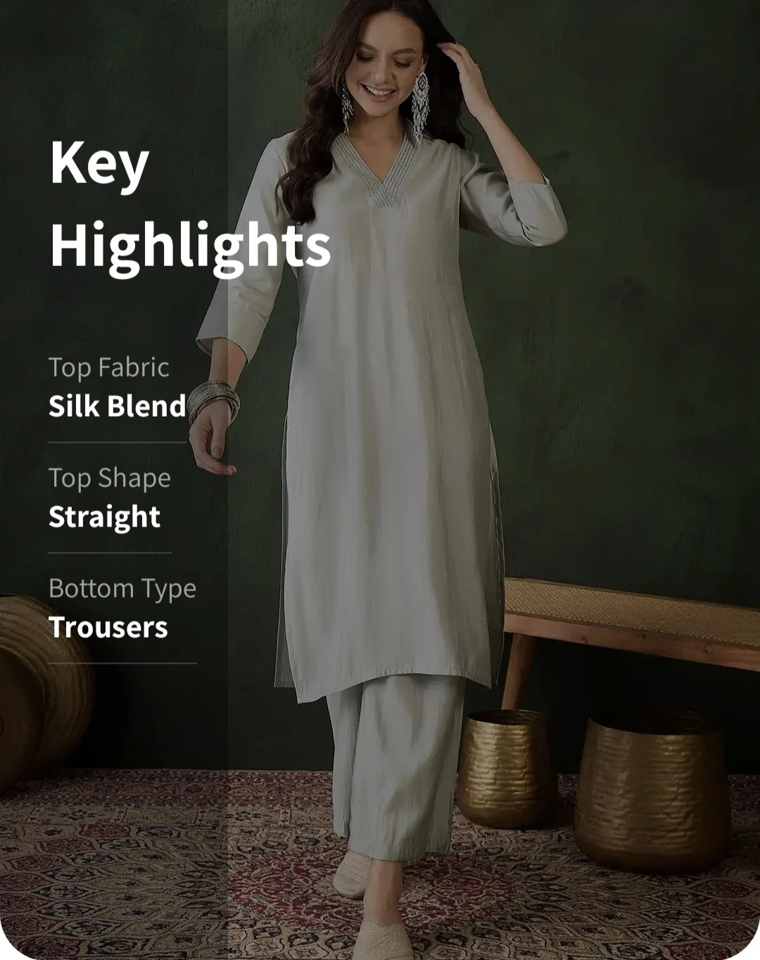 Women's Silk Blend Straight Kurta and Trousers Set - photo 3