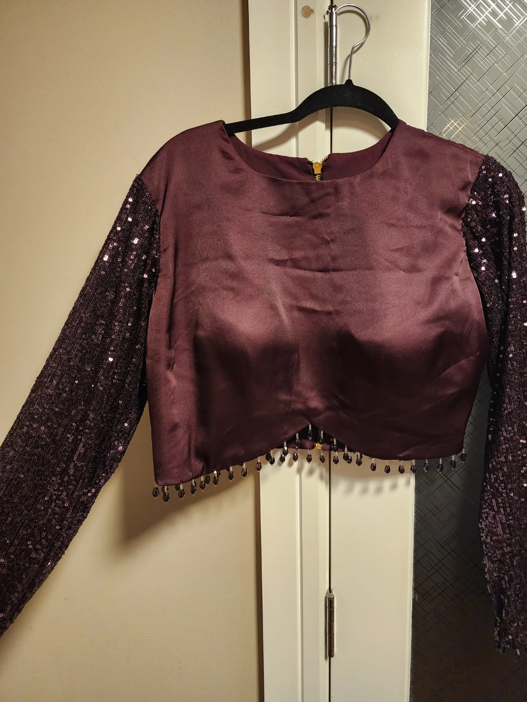 KALKI Maroon/ Wine Sequined Blouse with Silk Skirt - photo 3