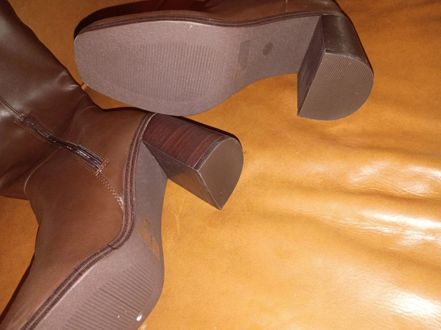 Brown Knee-High Boots with Chunky Heels - photo 2
