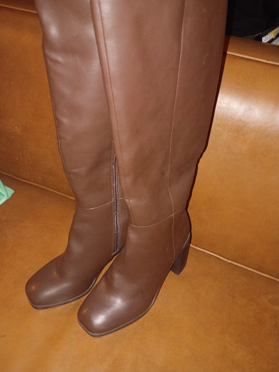 Brown Knee-High Boots with Chunky Heels - photo 3