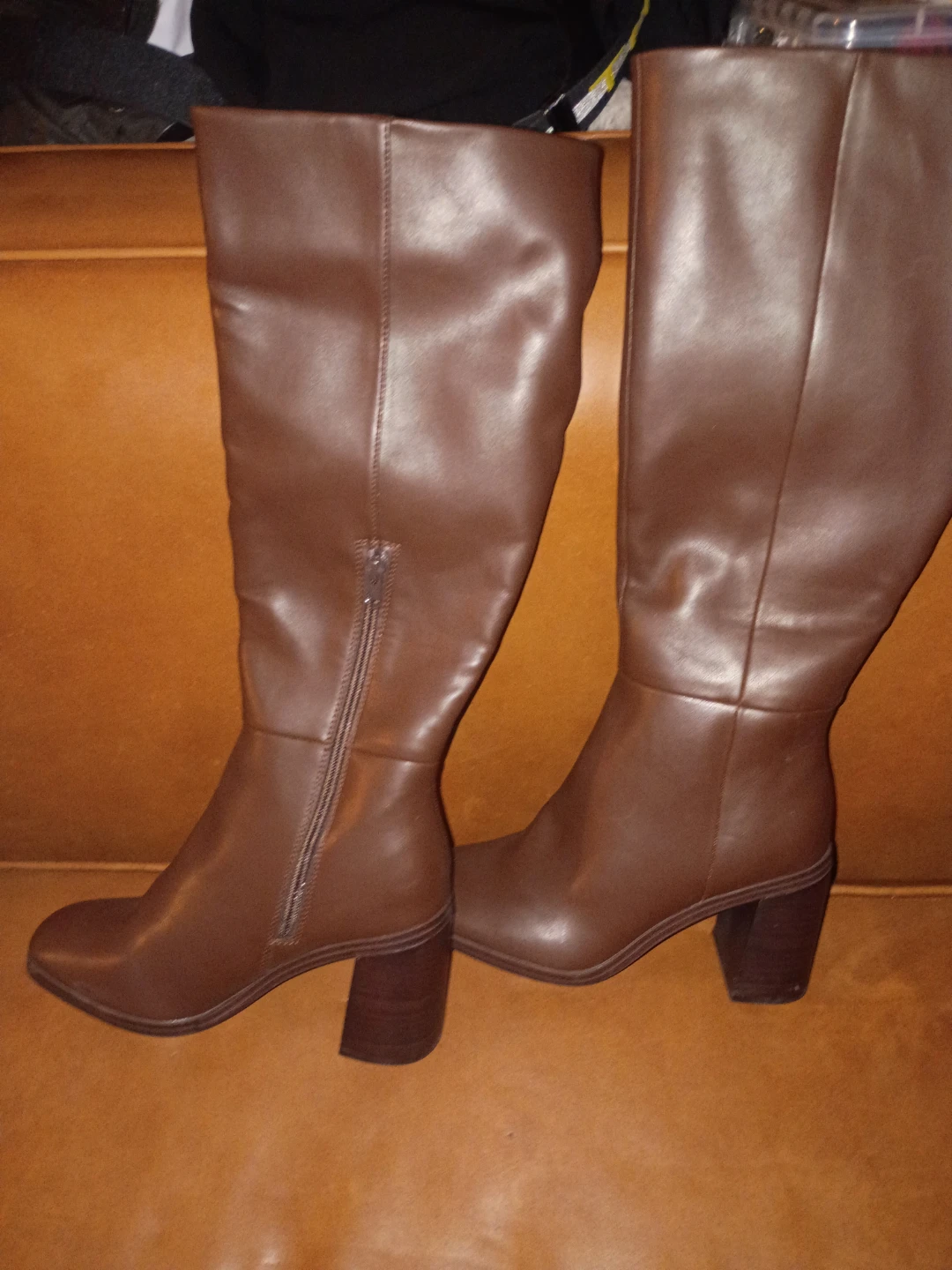 Brown Knee-High Boots with Chunky Heels