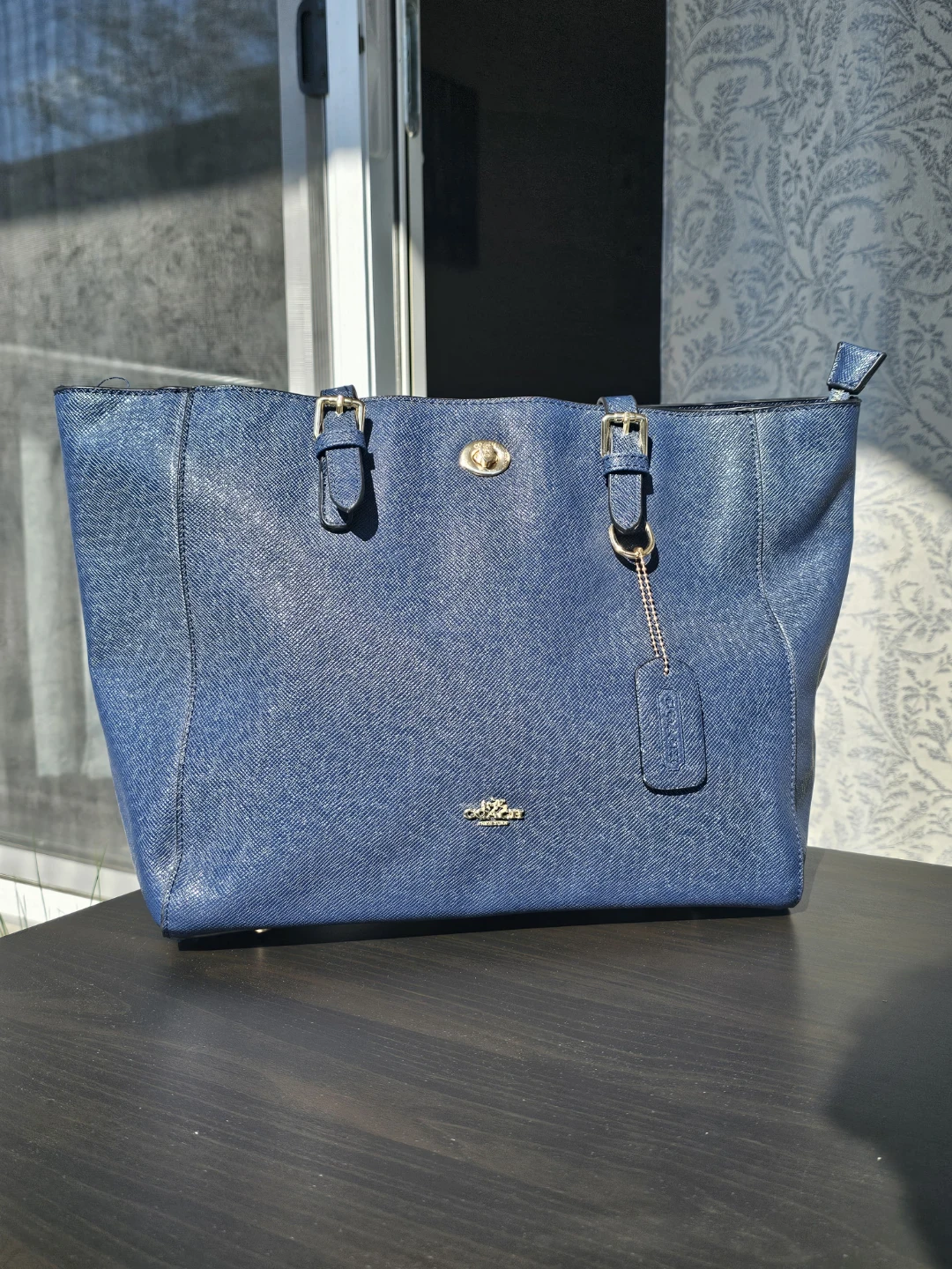Coach Blue Pebble Leather Tote Bag