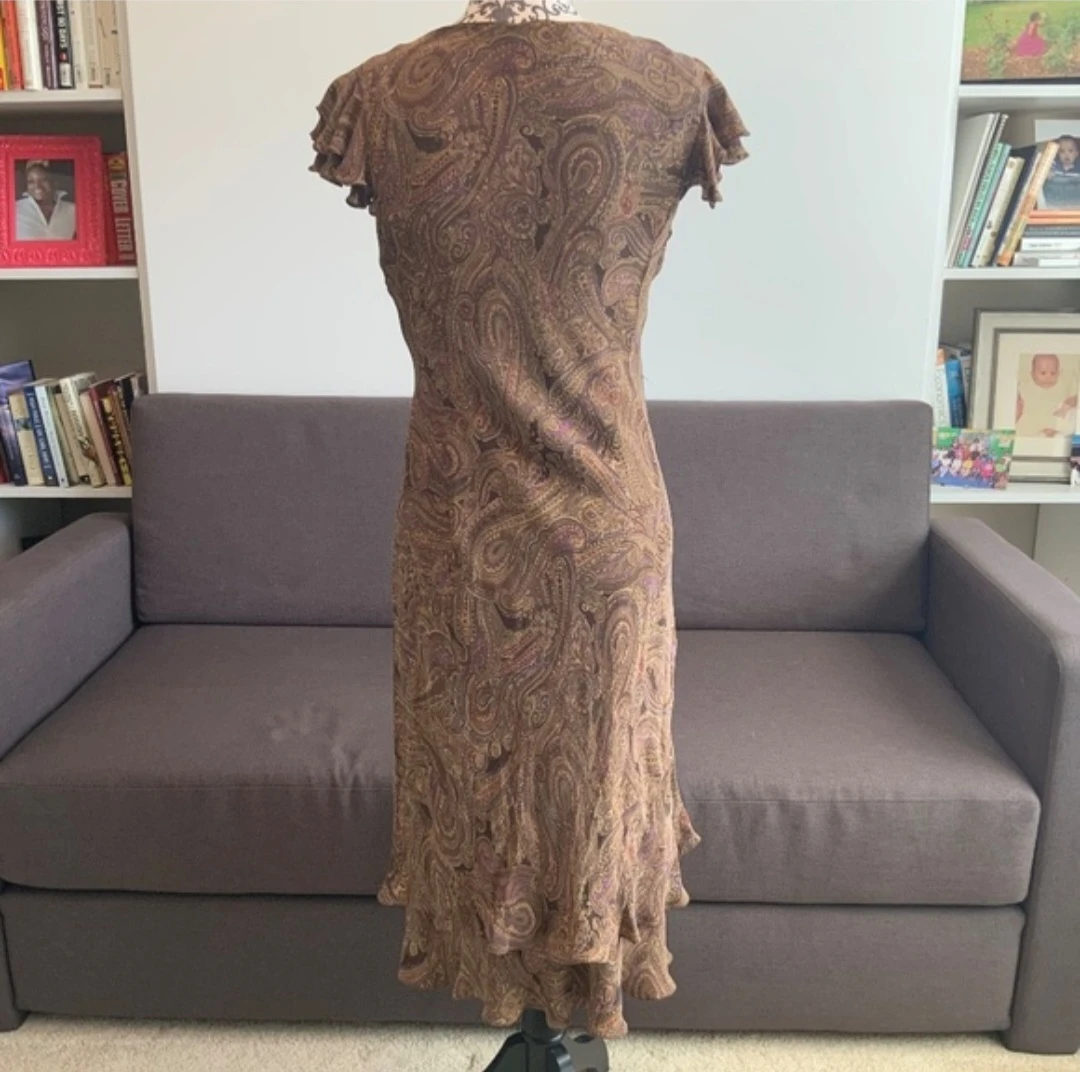 Jones New York Brown Paisley Midi Dress 100% Silk - photo 3
