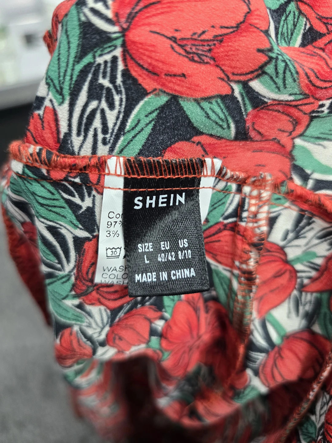 Red Floral Puff Sleeve Tie Front Top (L) - photo 5