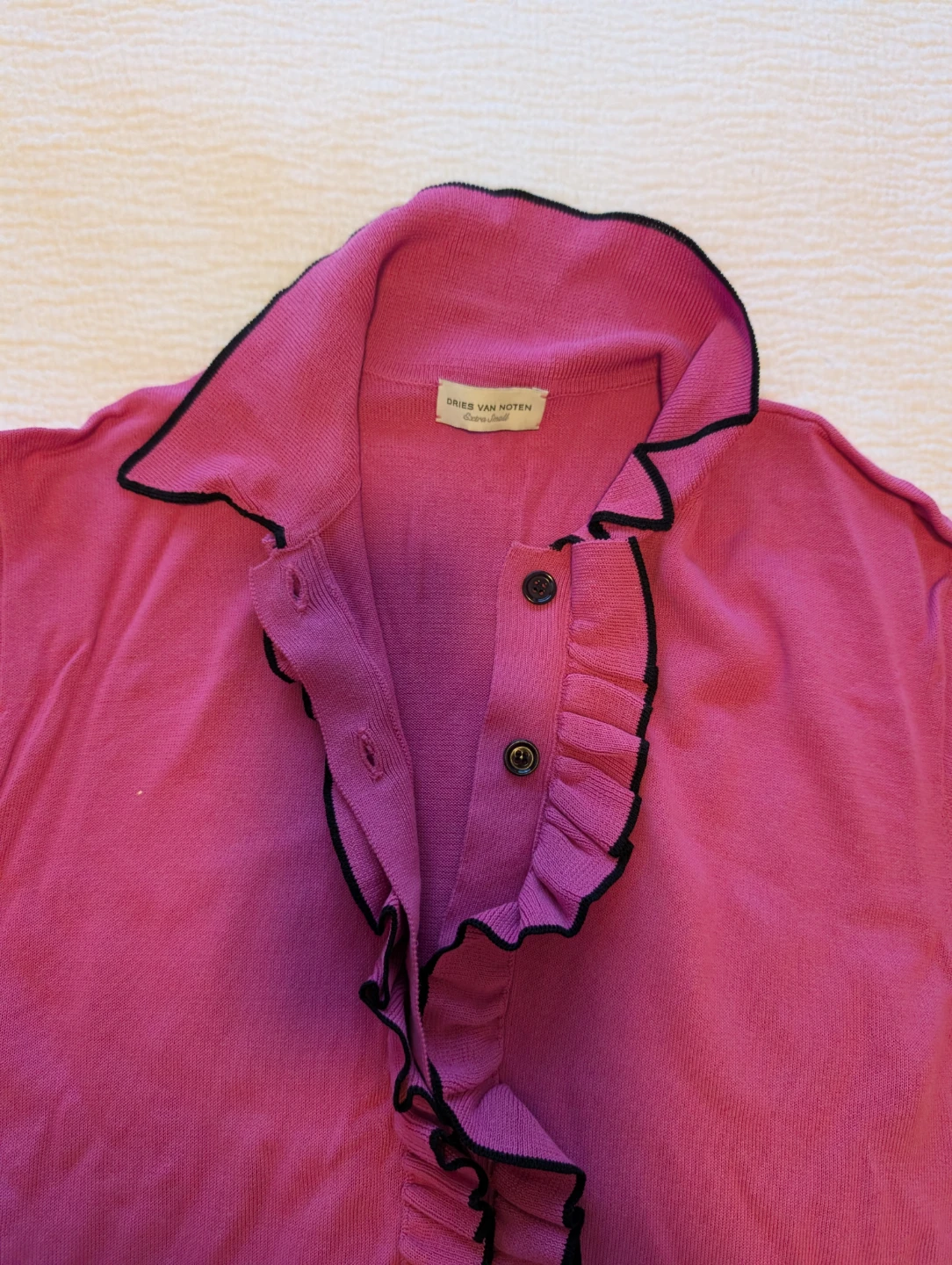 Dries Van Noten Pink Ruffle Knit Top - Extra Small