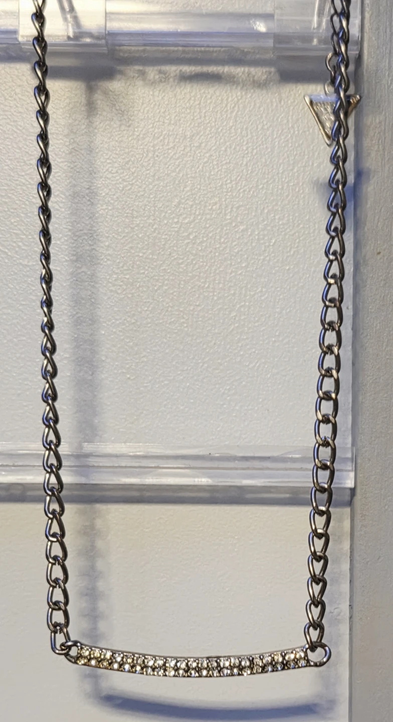 Guess Silver Tone Necklace with Rhinestones