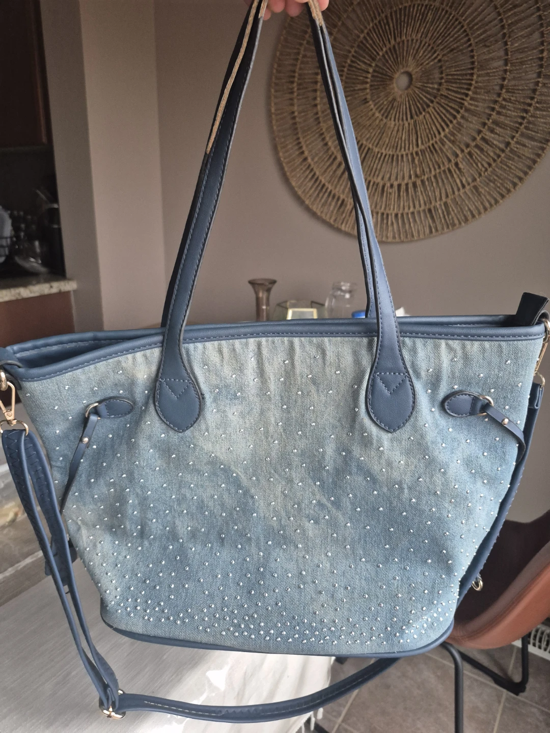 Denim Tote Bag with Rhinestones - photo 2