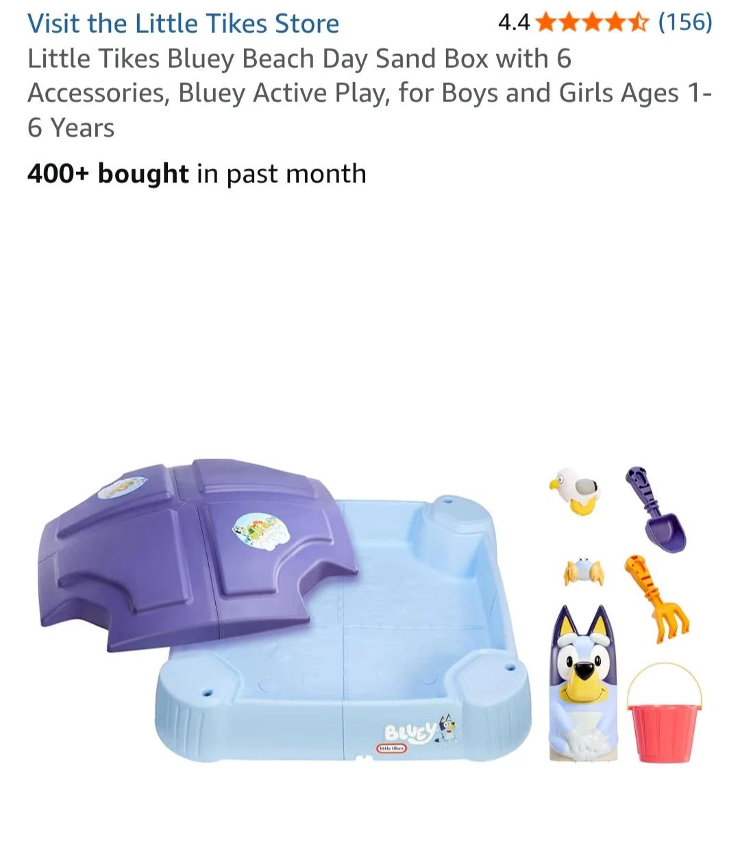 Little Tikes Bluey Beach Day Sand Box with 6 Accessories