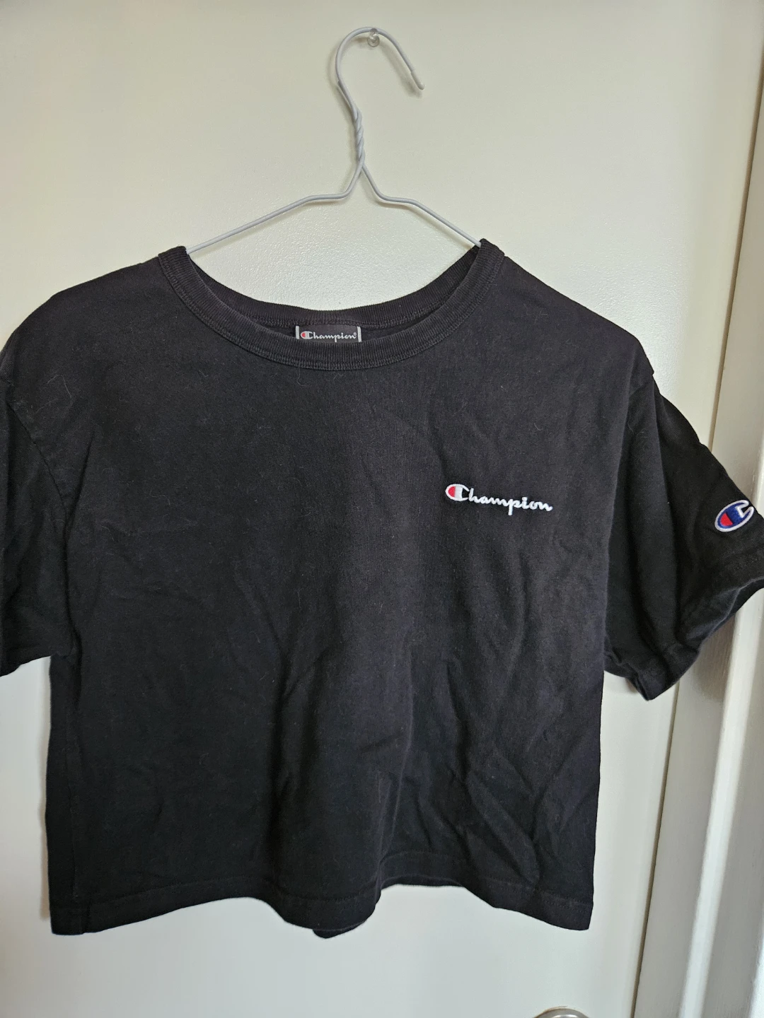 Champion Black Cropped T-Shirt - Size Small
