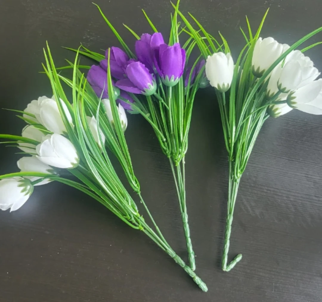 Artificial Tulip Bouquet - Purple and White - photo 3