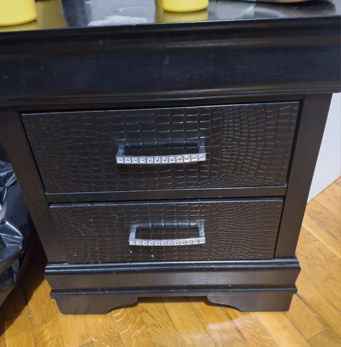 Black Crocodile-Embossed Dresser with Crystal Drawer Pulls