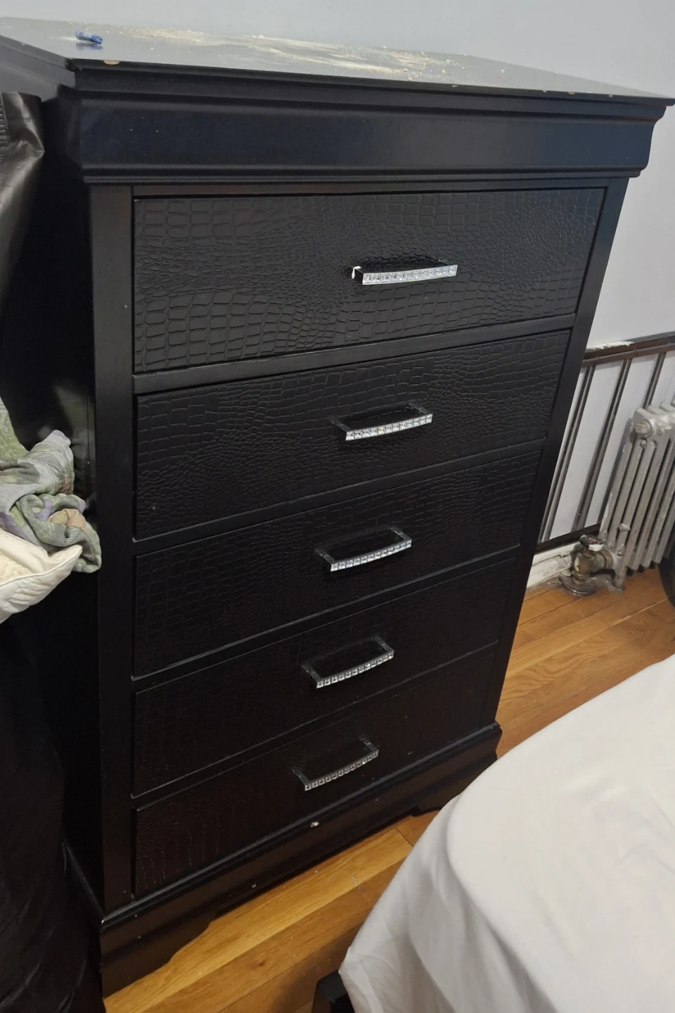 Black Crocodile-Embossed Dresser with Crystal Drawer Pulls - photo 3