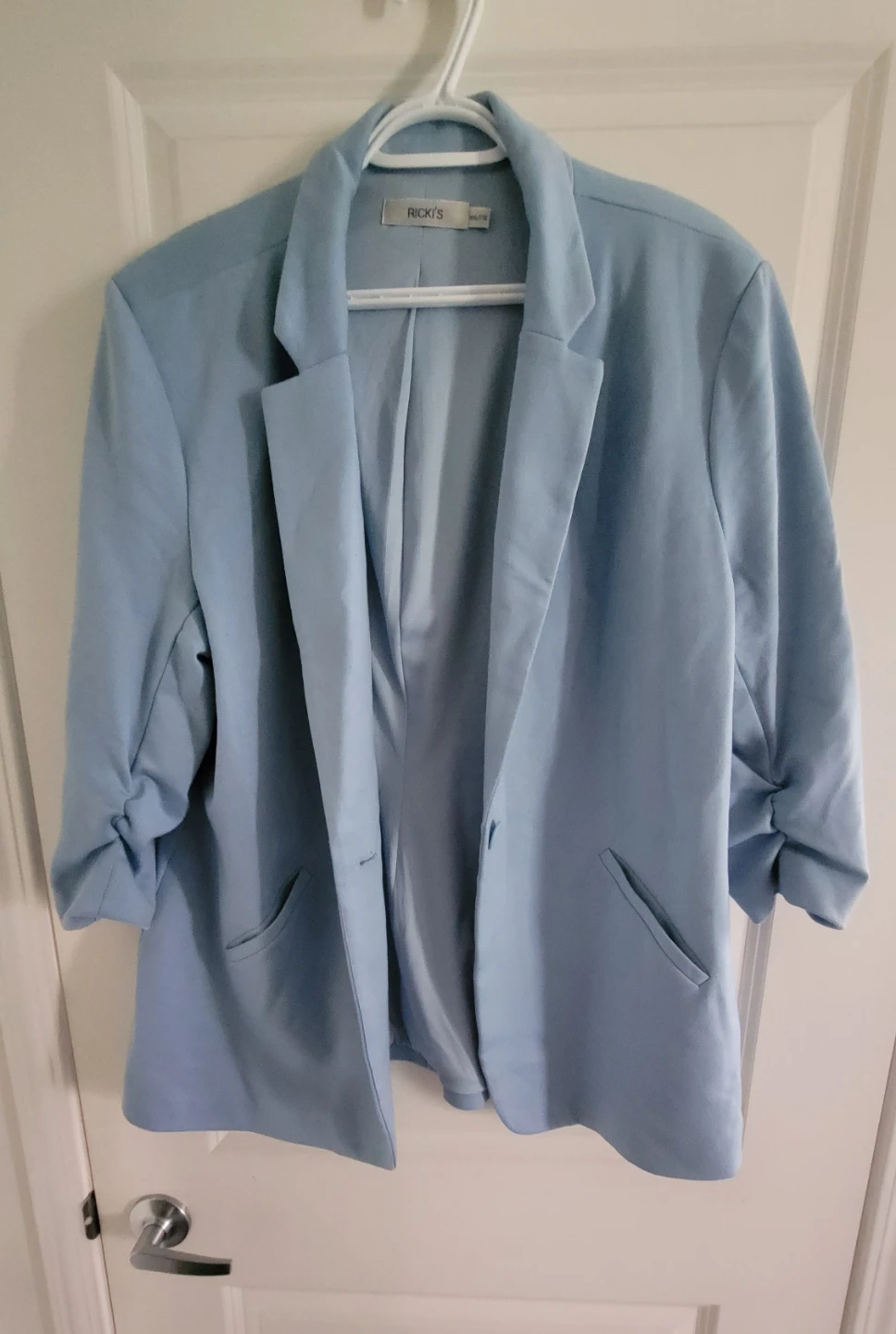 Ricky's Light Blue Ruched Sleeve Blazer - Size Medium