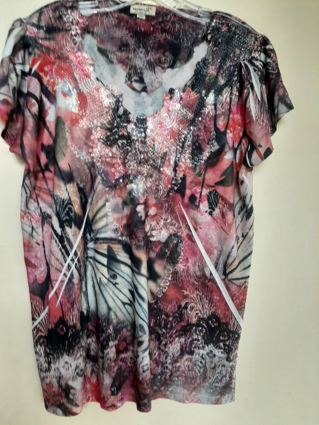 One World Butterfly Print Top XL