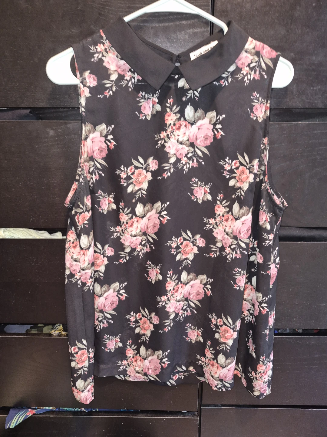 Faith and Joy Black Floral Sleeveless Blouse XL