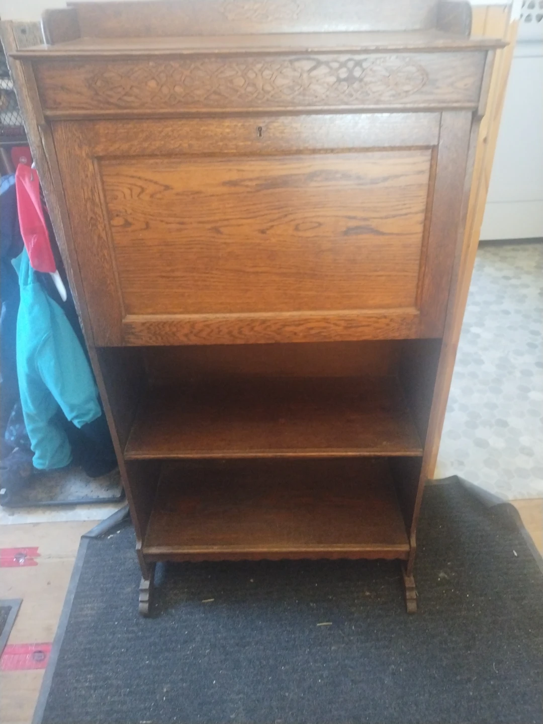 Vintage Oak Secretary Desk with Shelving