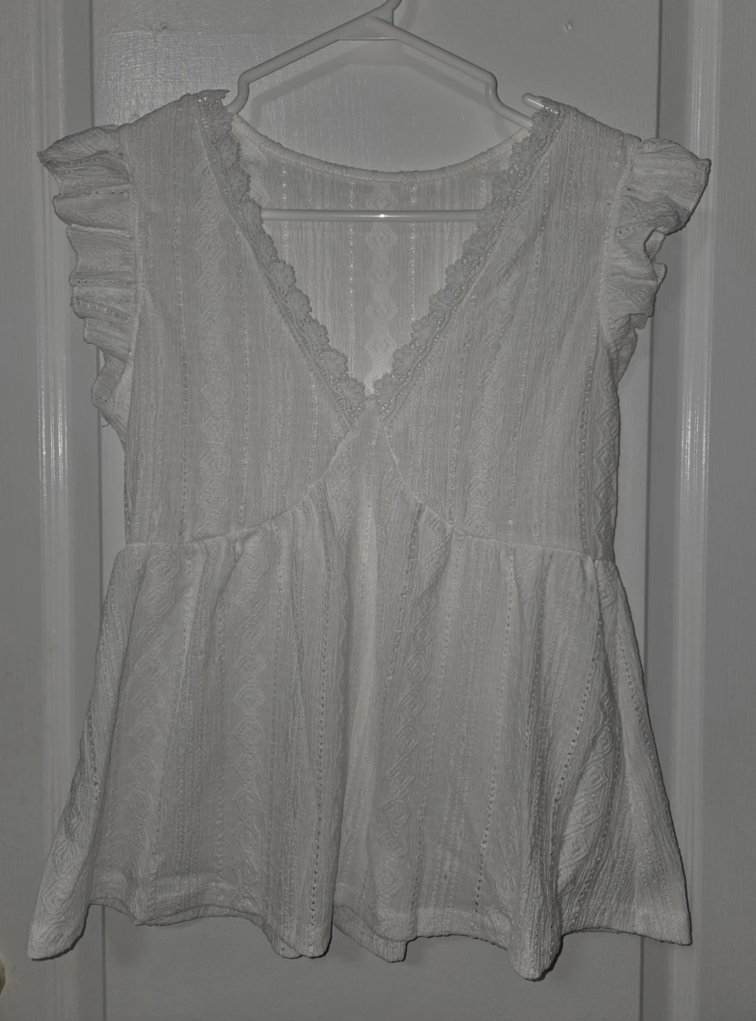 White Ruffled Sleeve Peplum Top