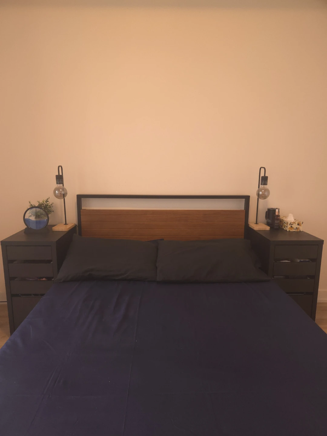 Dark Wood Nightstand with 4 Drawers