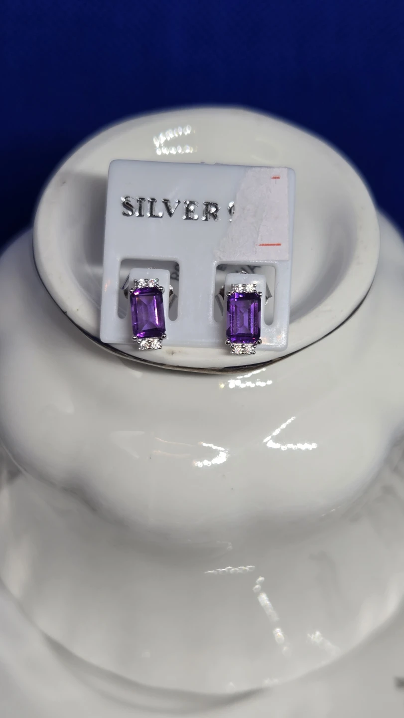 Silver Amethyst and CZ Accent Earrings