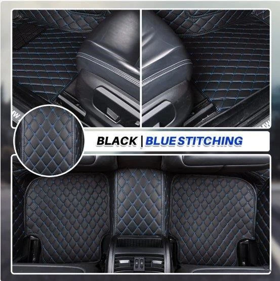 Car Floor Mats Black with Blue Stitching