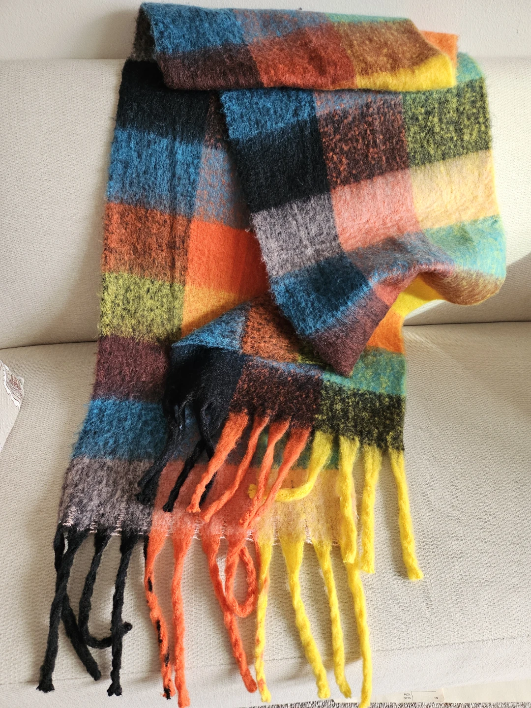 Rainbow Plaid Scarf with Fringe