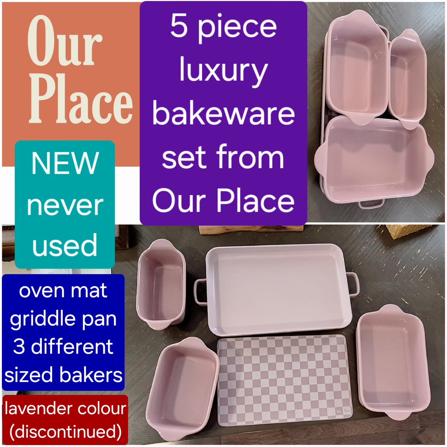 Our Place Bakeware set - NEW lavender griddle and baking pans