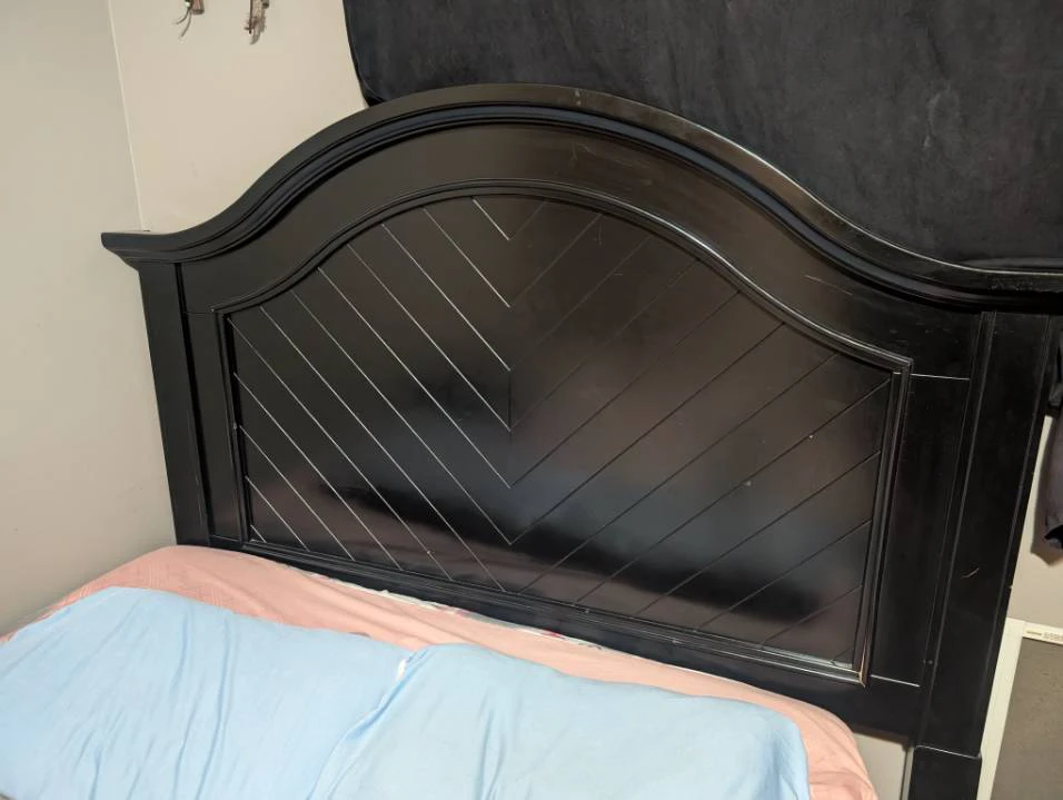 Black Wooden Headboard with side rails and footboard