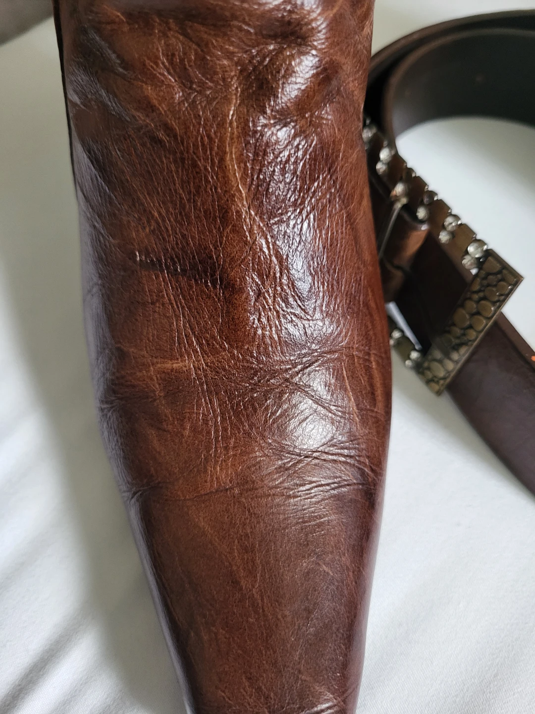 Brown Leather Ankle Boots with Embellished Belt - photo 3